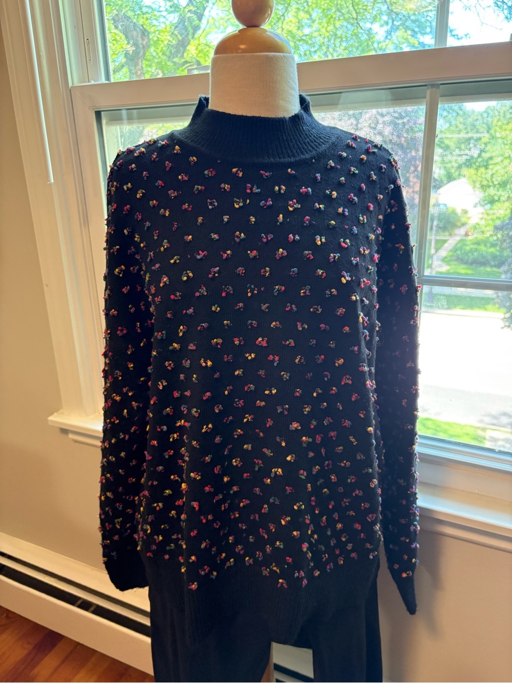 CeCe Women’s Black Colorful Polka Dots Mock Turtleneck Sweater, Size XL (EUC)
